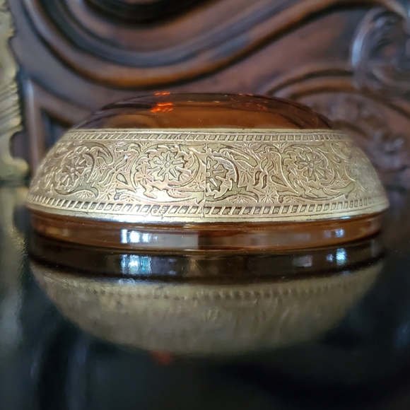 🕯Vntg Amber&Gold Gilt 4" Wide Candle Taper🕯Holders Pair - Picture 6 of 15